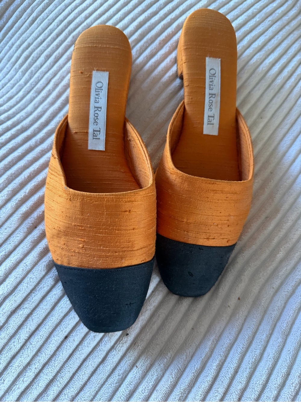 Olivia Rose Tal Orange and Black Slip-On Mules with Square Toe